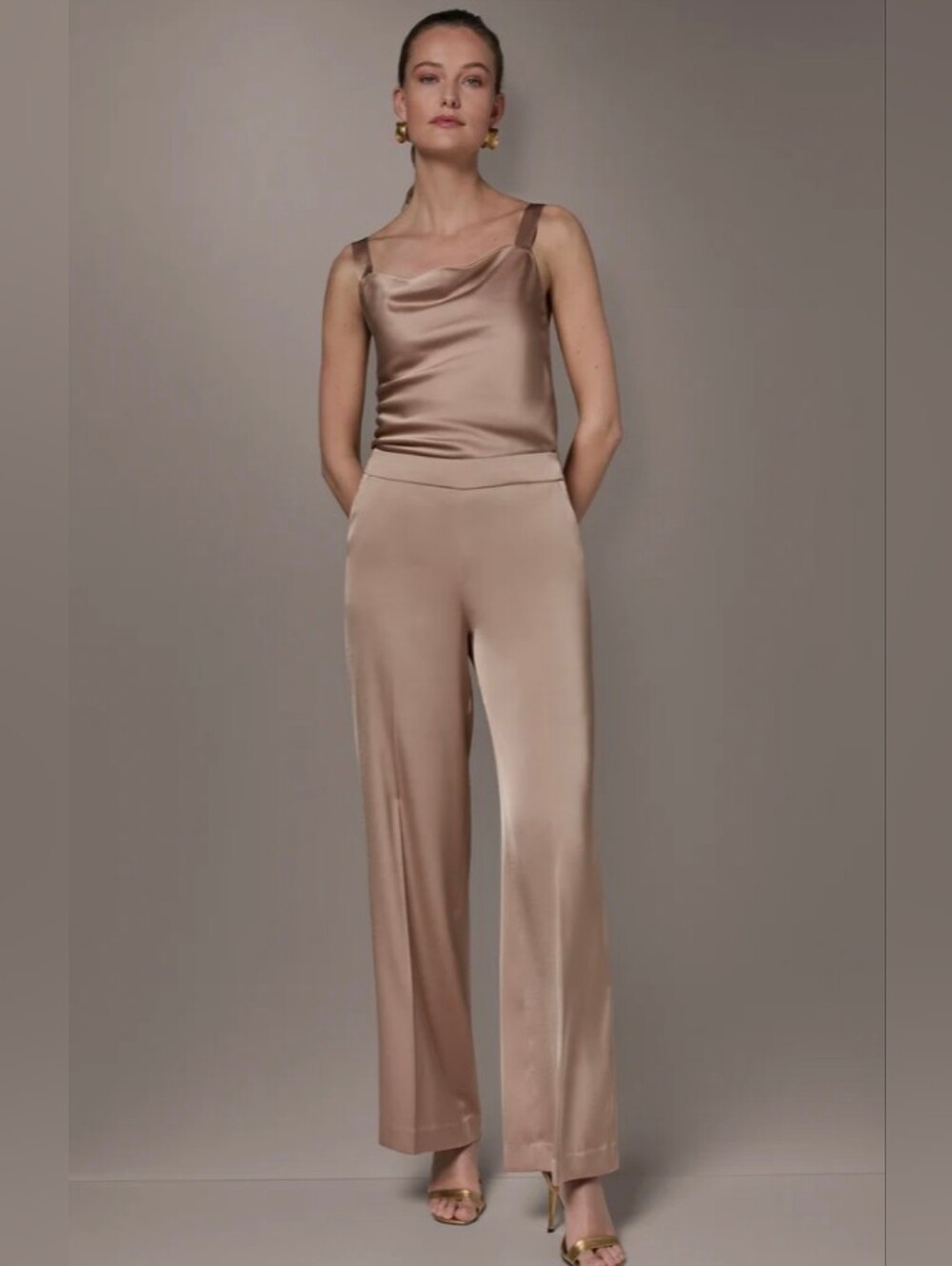 Donna Karan Satin Wide-Leg Pants in Blush Pink NWT Size 14